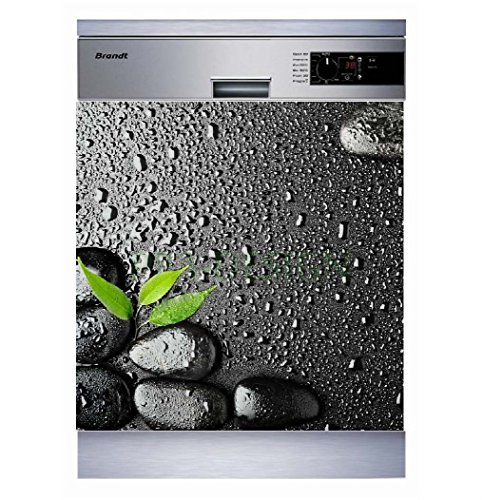 Sticker Cuisine Lave Vaisselle Galets Feuille 60x60cm SLV1103 (Fond Blanc)