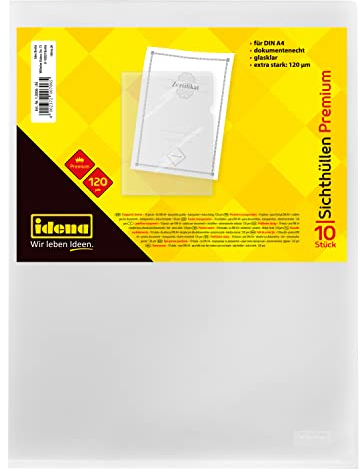 Idena 10006 - Sichthüllen DIN A4, glasklar, dokumentenecht, Folienstärke 0,12 mm, extra stark, 10 Stück