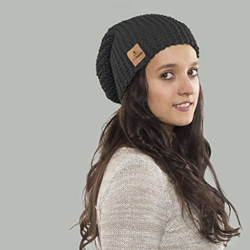 myboshi Strickset Mütze Elgin, Strickset für Anfänger, inkl. No.1 Wolle, Nadel und Anleitung, Label, Strickpaket, 30% Merinowolle Anthrazit mit Rundstricknadel