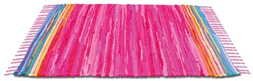 Bestlivings Flickenteppich 140 x 200 cm aus handgewebter Baumwolle in Pink - Rosa, viele Variationen