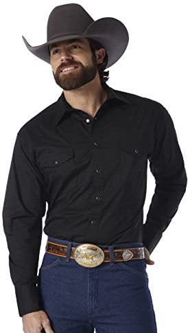 Wrangler Men's Sport Western Basic Two Pocket Long Sleeve Snap Shirt Shirt, Black, 2X Tall