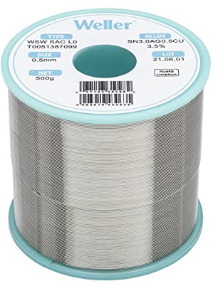 Weller WSW SAC L0 (T0051387099) Bleifreier Lötdraht, Ø 0,5mm, Legierung Sn96.5Ag3Cu0.5, Flussmittelgehalt 3,5%, 500 g, Silver