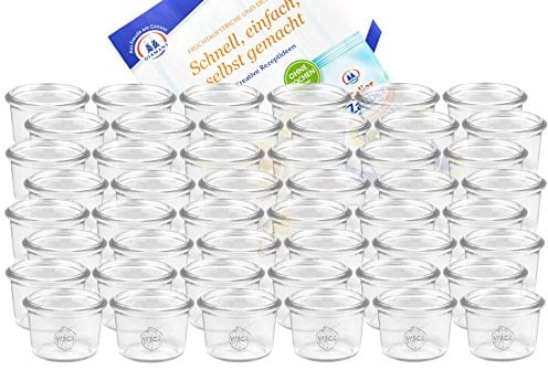 MamboCat 48er Set Weck Gläser 80ml Sturzgläser mit Gelierzauber Rezeptheft von Diamantzucker I Original Weck Sturzglas Dessertglas I Einweckgläser für Kuchen Gelees UVM I Sturzgläser ohne Deckel