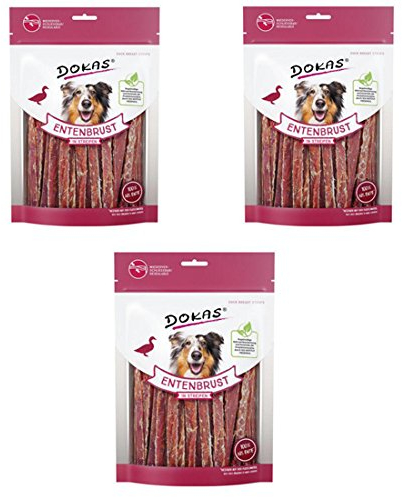 Dokas Kausnack Entenbrust in Streifen | 3er Pack | 3 x 250g | Kausnack für Hunde aus Entenbrust | Schonend luftgetrocknet und fettarm | Zur Belohnung für Hunde | Ohne Farbstoffe