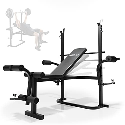 Physionics® Panca Multifunzione - Regolabile, con Stazione Butterfly, Estensioni delle Gambe e Portabilanciere, Carico Max. 255 kg - Panca Pesi, Stazione da Palestra, Fitness