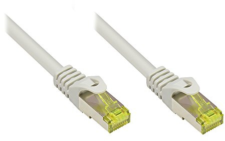 Good Connections RJ45 Ethernet LAN Patchkabel mit Cat. 7 Rohkabel und Rastnasenschutz RNS, S/FTP, PiMF, halogenfrei, 500MHz, OFC, 10-Gigabit-fähig (10/100/1000/10000-Base-T Ethernet Netzwerke) - z.B. für Patchpanel, Switch, Router, Modem - grau, 0,5 m
