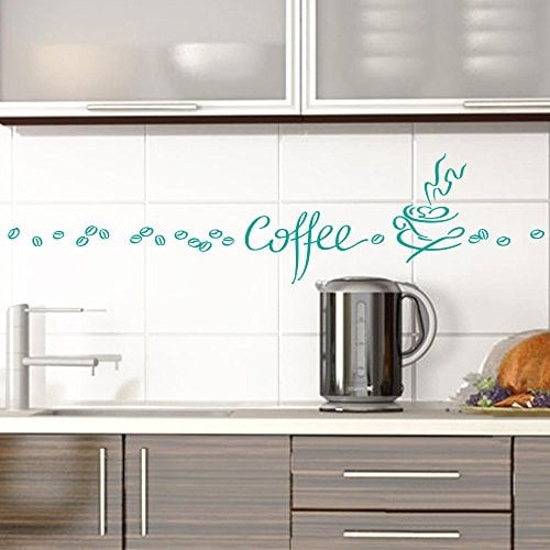 Grandora Wandtattoo Coffee Kaffee Tasse Kaffeebohnen I türkis Kreativset I Esszimmer Kaffeeecke Küche Aufkleber Wandaufkleber Wandsticker Sticker 1045W