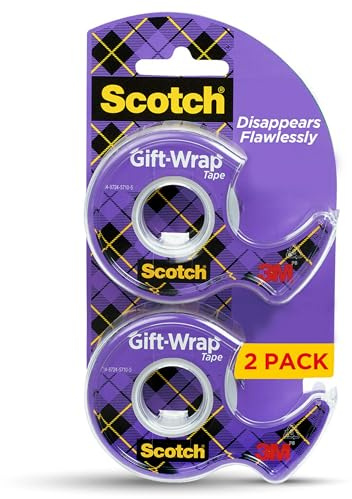 Scotch Gift Wrap Tape, Invisible, 3/4 in. x 600 in., 2 Tape Rolls with Dispensers