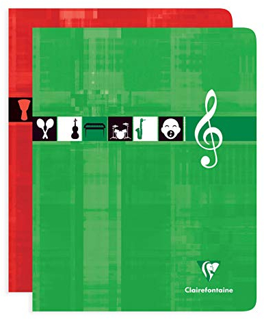 Clairefontaine 3798C - Noten- und Gesangsheft 17x22 cm, 56 Blatt 90g, kariert 5x5mm mit Notenlinien, ideal für Musikunterricht, geheftet, farbig sortiert, 1 Stück