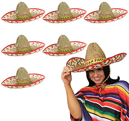 Mexikanischer Fiesta Sombrero - Strohhut mit Band Mexican Fiesta - Erwachsene Mexico Cinco de Mayo Kostüm Zubehör