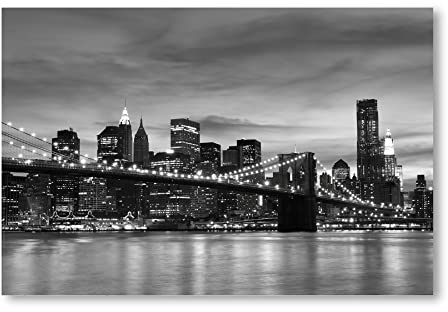 Postereck - 0141 - Skyline New York, Schwarz Weiss Brooklyn Bridge - Wandposter Fotoposter Bilder Wandbild Wandbilder - Poster - DIN A4-21,0 cm x 29,7 cm