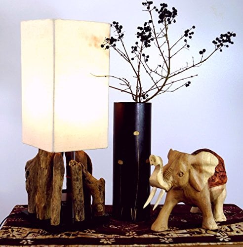 GURU SHOP Tischleuchte/Tischlampe, in Bali Handgemachtes Unikat aus Naturmaterial, Treibholz, Baumwolle - Modell Kinshasa, 52x17x17 cm