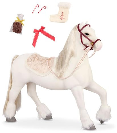 Our Generation Pferd – Puppenzubehör für 46 cm Puppen mit Zaumzeug, Satteldecke, Futter und mehr – Weißes Ross, Spielzeug für Kinder ab 3 Jahren