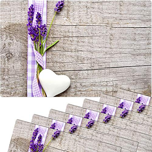 Tischsets 8er als abwaschbare Frühling und Sommer Tischdeko - Platzsets Landhaus Lavendel Blumen als Tischuntersetzer in 43 cm - Platzdeckchen als Tischunterlage für Esstisch Wohnzimmer Tisch
