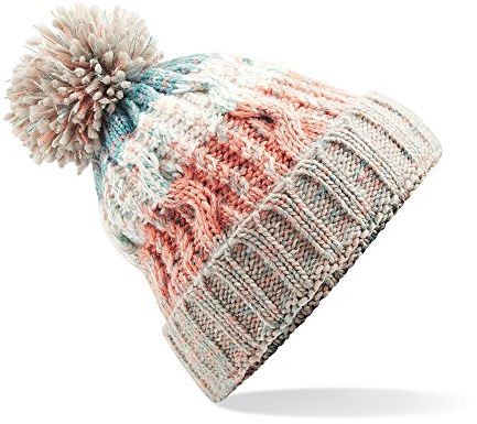 Beechfield Unisex Adults Corkscrew Knitted Pom Beanie Hat Strickmütze, Mehrfarbig (Milkshake Mix 000), Einheitsgröße