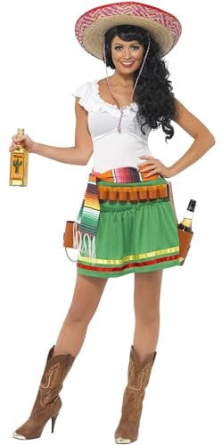 Smiffys Tequila Shooter Girl Costume, Green with Dress, Striped Belt and Belt with Holsters, Cowboys and Indians Fancy Dress, Western Dress Up Costumes