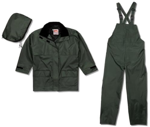 Viking Men's Open Road 150D Suit - Waterproof Rain Jacket with Hood and Bib Pants, Durable Ripstop Fabric, Forest Green - L