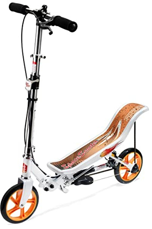 Space Scooter X580, Weiß, Tretroller mit Schwungrad, per Luftdruckdämpfer Angetriebener Roller mit Bremsen, Luftfederung, Einfache Faltbarkeit, für Kinder ab 8 Jahren
