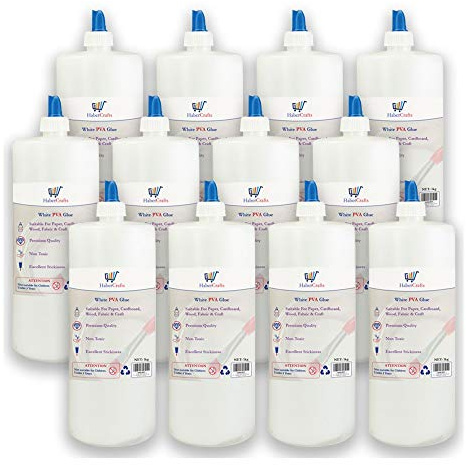 PVA Glue Washable Child Safe PVA Glue (1 Litre) Adhesive Arts And Crafts PVA School Glue Kids Craft Sticky Childrens Glue Tacky Non Toxic Dries Clear Eco Spreader Lid (1 Litre - 12 Bottles)