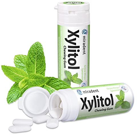 6x Miradent Xylitol Chewing Gum Zahnpflegekaugummis 30 Stück Dose spearmint (6x 30g)