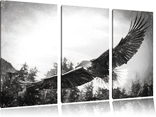 Pixxprint Adler, Leinwandbild 3 Teilig, Gesamtmaß: 120x80cm, Wandbild, Dekoration, fertig gespannt, Kein Poster