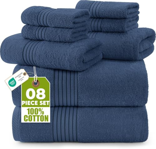 Utopia Towels 8-teiliges Handtücher aus 100% Baumwolle, weich und saugfähig für den täglichen Gebrauch, 2 Badetücher 69 x 137 cm, 2 Handtüchern 41 x 71 cm, 4 Waschlappen 30 x 30 cm (Marine Blau)