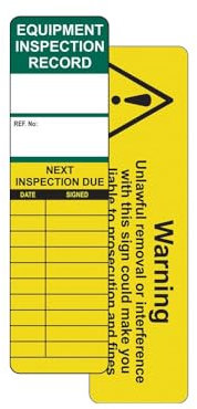 Equipment Inspection Tagging Insert Pack of 50 Ideal for Use On Universal Equipment Polypropylene W50mm x H181mm