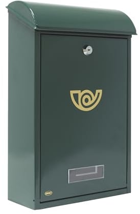 Amig - Außenbriefkasten aus legiertem Stahl | Wetterfest mit Sichtfenster | Inkl. Montagezubehör | Ideal für Zeitschriften und A4-Umschläge | Grün, 40 x 25 x 10 cm