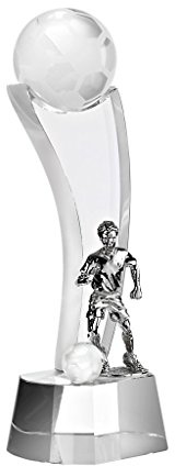 Glas Pokal Trophäe für Vitrine Fussballstar Transparent H 21 cm Gravur Geeignet