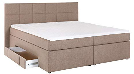 Furniture for Friends Doluna Boxspringbett Andybur mit Bettkasten Beige/grau 160x200 cm H2 inkl. Visco-Topper, 7-Zonen Taschenfederkern-Matratze
