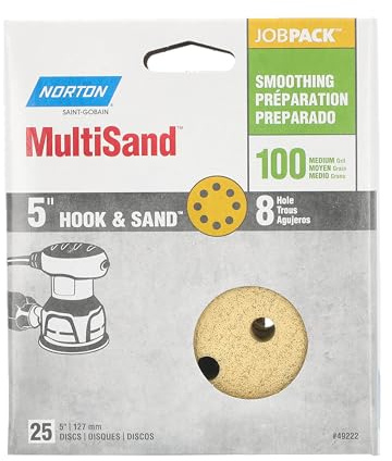 Norton Hook & Sand JobPack 49222 - Dischi orbitali casuali, grana media P100, abrasivo in ossido di alluminio, per levigatura e pulizia di superfici nude, 12,7 x 8 fori (A290) (confezione da 25)