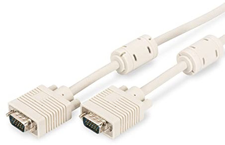 DIGITUS Cavo di connessione VGA per monitor - 1280x1024p/60Hz - HD15 - maschio/maschio - 10,0 m - 2x Filtro in ferrite - Beige