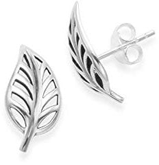 Heather Needham Sterling Silver Leaf Earrings - size: 15mm x 8mm. Gift Boxed Leaf Leaf studs open design 5062