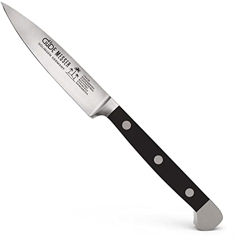 GÜDE Solingen - Spickmesser geschmiedet, 8 cm, POM schwarz, ALPHA, Office Messer, Doppelkropf, Handmade Germany