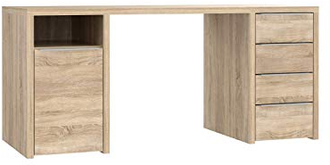 FORTE Calpe Schreibtisch mit 1 Tür und 4 Schubladen, Holzwerkstoff, Sonoma Eiche, 160 x 72,2 x 60 cm