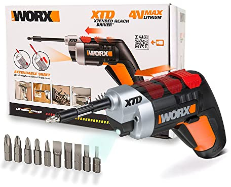 Atornillador 4V WORX | WX252 | Porta puntas extensibles |kit de 10 puntas | luz LED | 3Nm de par apriete | Batería integrada de 1,5Ah | 230 r.p.m | Ligero y manejable