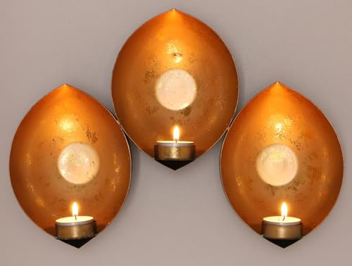 Wandkerzenhalter, Teelichtschalen aus Metall, individuelle Struktur, Gold | Lebendige Farben, einfache Wandmontage, zwei Rückseiten-Ösen, matt schwarz