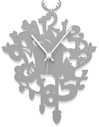 WANDKINGS Wanduhr Kuckucksuhr verspielt aus Acrylglas, in 11 Farben erhältlich (Farbe: Uhr = Grau glänzend; Zeiger = Weiß)