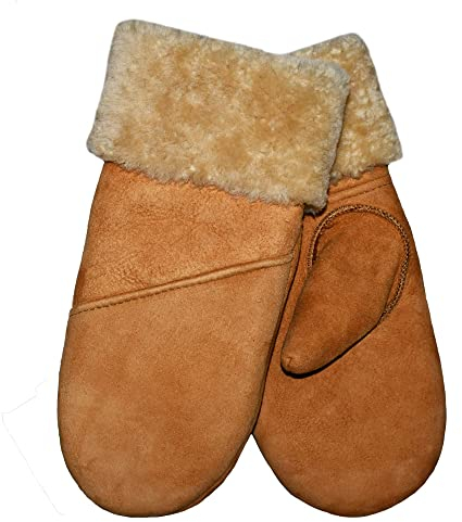 SamWo, Handschuhe/Fäustlinge für Damen, 100% Lammfell, Größe: M, Hellbraun/Natur