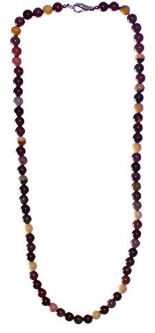 Budawi® Feine Mookait Perlenkette mit 6 mm Edelsteinperlen 45 cm Länge handgefertigt mit Edelstahl Karabinerverschluss Lieferung im Organza Beutel
