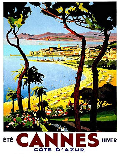Wee Blue Coo Travel Tourism Cannes Cote D'Azur Beach Film Festival France Advert Art Print Poster Wall Decor Kunstdruck Poster Wand-Dekor-12X16 Zoll