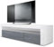 Vladon Lowboard Valencia, Made in Germany, TV-Kommode mit 1 offenem Fach und 2 Klappen, Weiß matt/Avola-Anthrazit/Weiß Hochglanz (155 x 46 x 40 cm)