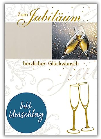 bsb Karte zum Jubiläum - Karte Jubiläum mit Sektgläser-Motiv - liebevolle Karte zum Dienstjubiläum oder Firmenjubiläum - Glückwunschkarte Jubiläum - Karte Jubiläum in A4 in 21 x 29,7 cm