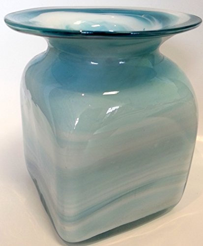 Vase carré Haut Petit Vase en Verre soufflé, Vase de Fleurs du Verre coloré en Turquoise, Blanc, marbre, unikat Rare, Hauteur: Environ 10 cm, Oberstdorfer Glashutte
