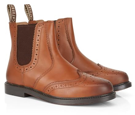MENS REAL LEATHER CHELSEA DEALER BROGUE BLACK TAN LEATHER SOLE ANKLE BOOTS SHOES