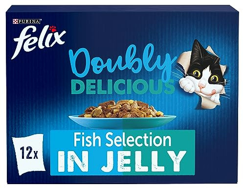 FELIX Doubly Delicious Fish Selection in Jelly Wet Cat Food 12x100g (Pack of 4)