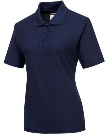 Portwest B209 Damen Naples Polo-Shirt Baumwolle Doppelnähte Arbeitskleidung | Marine, XS, UPF 50+, 65% Polyester, Verstärkter Kragen, Rippkragen und Bündchen, Gerippter Kragen