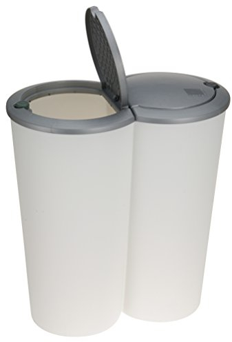 Spetebo Mülleimer 50 Liter (2x25) in weiß mit praktischem Klappverschluss