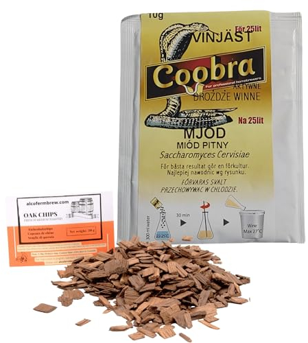 AlcoFermBrew Levure Mead 10g/25L + Copeaux de Chêne - Préparation pour Vin de Miel, Fermentation au Miel, Résistant au Sucre, Fabrication Maison
