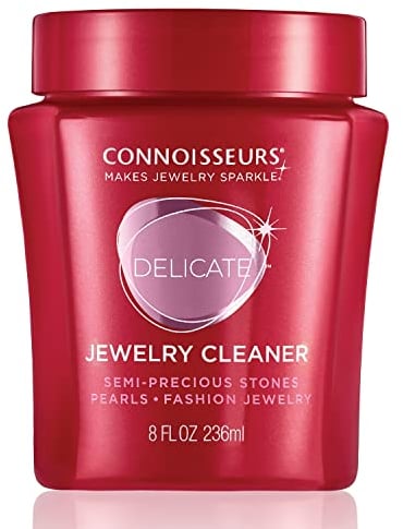 Connoisseurs Delicate Jewellery Cleaner - 236ml Jewellery Cleaning Solution for Gold, Silver, Semi-Precious Stones & Pearls with Dip Tray & Brush
